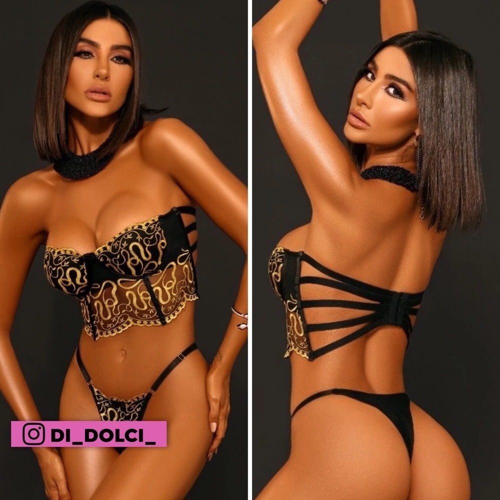 Nefertiti snake Embroidery bustier & G-string thong panty set